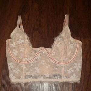 Victoria's Secret Coral Floral Lace Dream Angel Dainty Corset Bra Size 32D NWOT